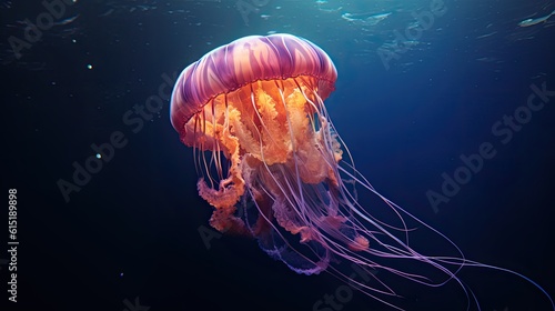  A Realistic Jellyfish Floating in the Deep Ocean © sirisakboakaew