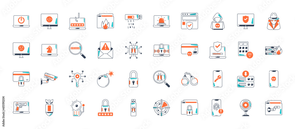 Cyber crime and security icon set. Data protection symbol. Secured network icon collection. Technology concept. Vector illustration.
Cyber crime and security icon set. Data protection symbol. Secured network icon collection. Technology concept. Vector illustration.
