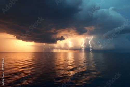 rain clouds with lightening on the sea sharp clear