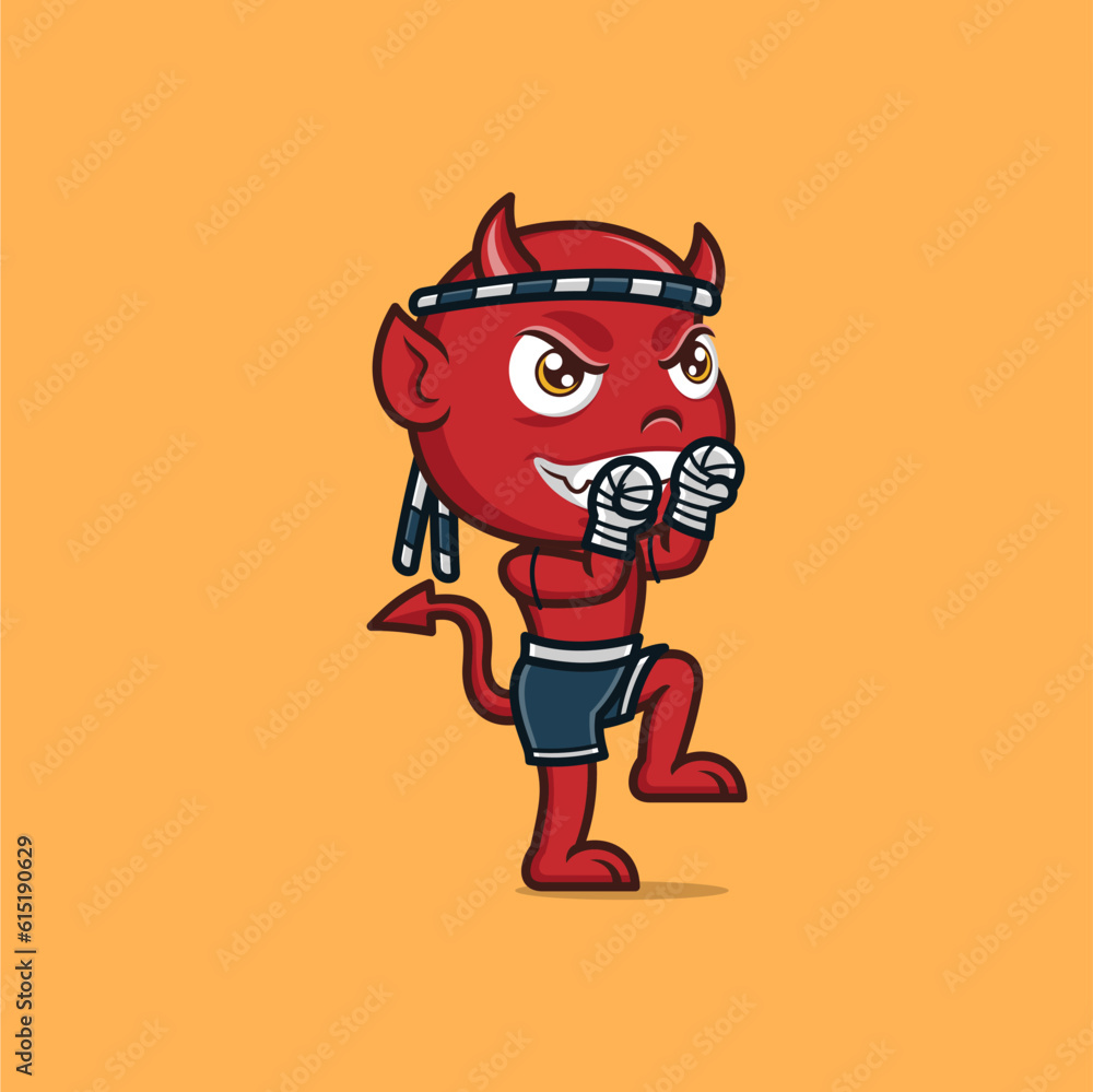 cute cartoon devil muay thai sport