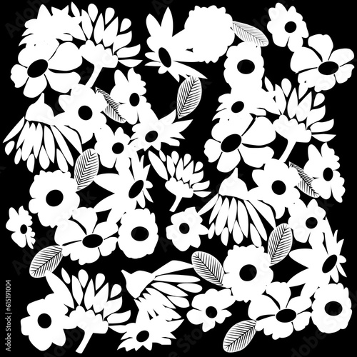Fondo floral con margaritas en blanco y negro.