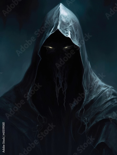 A dark specter a shadowy figure that seems to be both solid and intangible at the Fantasy art concept. AI generation