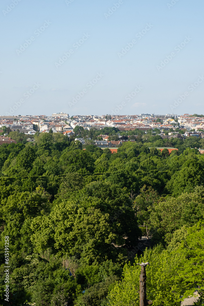 View of Vienna Austria, beautiful postcard forest and city