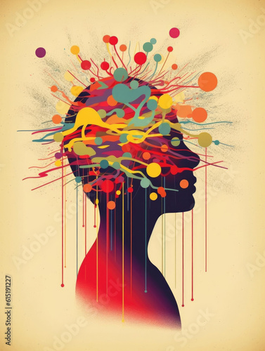 An ilration of a person trying to make sense of their thoughts and feelings. Psychology art concept. AI generation photo