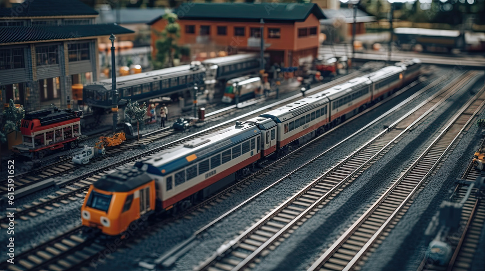 Fototapeta premium shot of a toy train made of clamping blocks. Generative AI