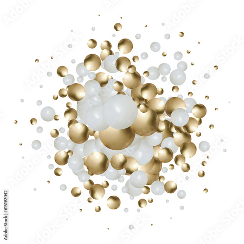 A pearl ball foat in the air Minimal style Cosmetic background product stand presentation 3d rendering. White and gold balls. eps 10