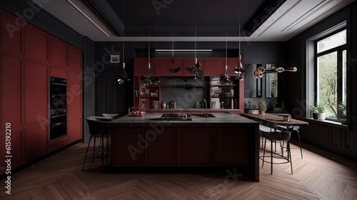modern kitchen interior  natural lighting  dark theme  generative ai