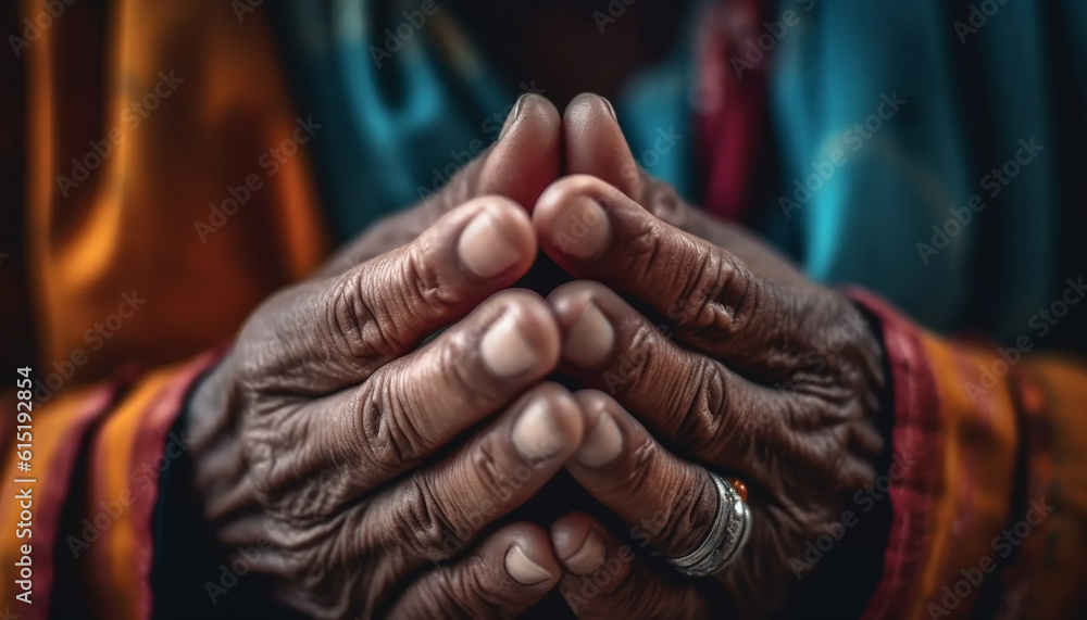 Senior adults meditating, praying spirituality part of lifestyles and cultures generated by AI