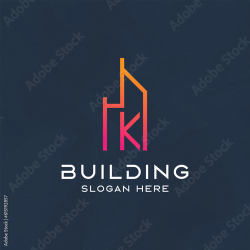 Letter K initial with modern building element logo design template