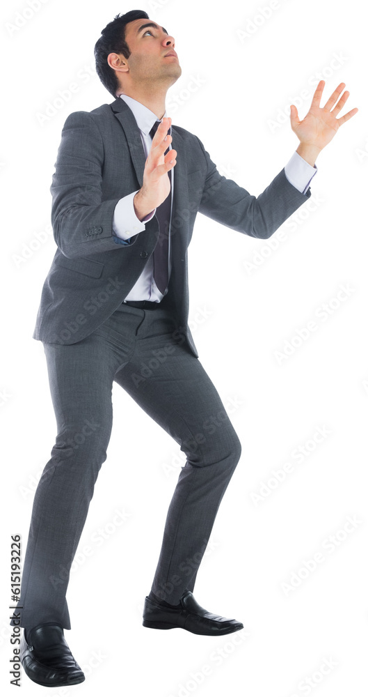 Digital png photo of focused biracial businessman looking up on transparent background Digital png photo of focused biracial businessman looking up on transparent background