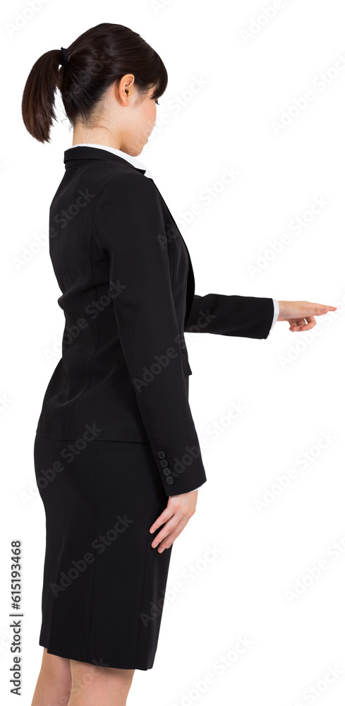 Digital png photo of asian businesswoman pointing with finger on transparent background Digital png photo of asian businesswoman pointing with finger on transparent background