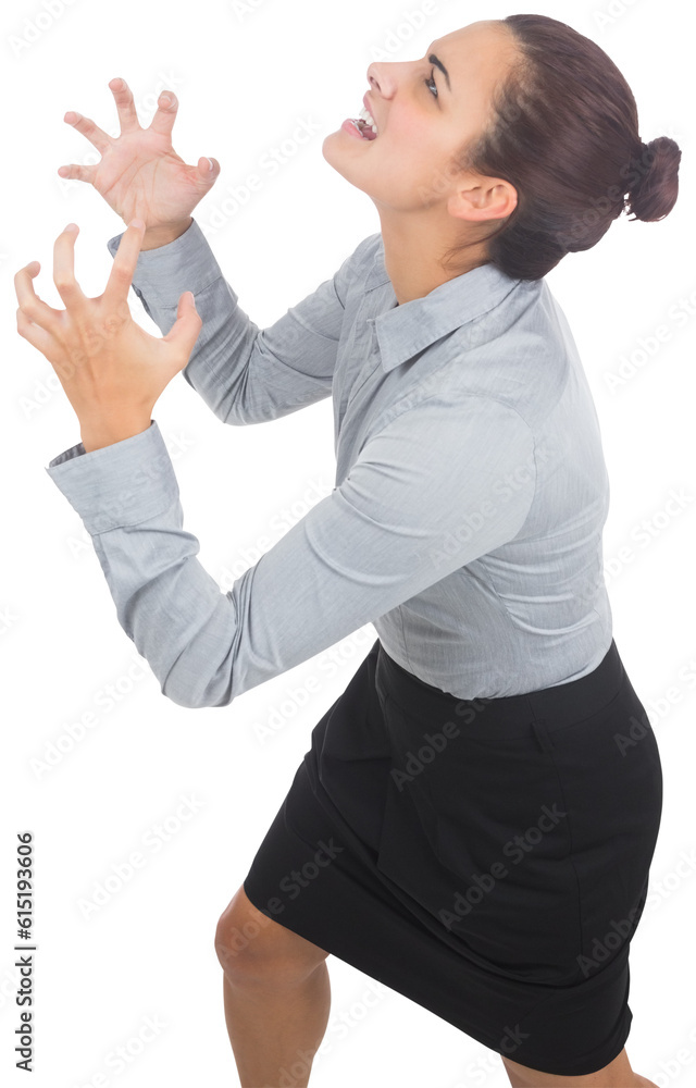 Digital png photo of stressed caucasian businesswoman screaming on transparent background Digital png photo of stressed caucasian businesswoman screaming on transparent background