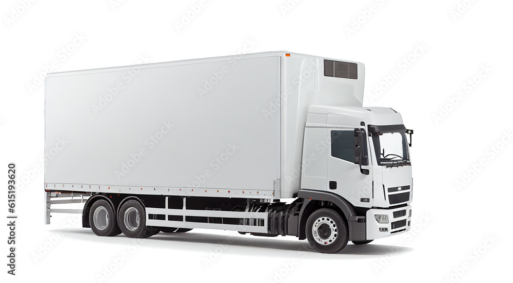 
White cargo truck on transparent background (png) for project decoration in transportation business. generative AI