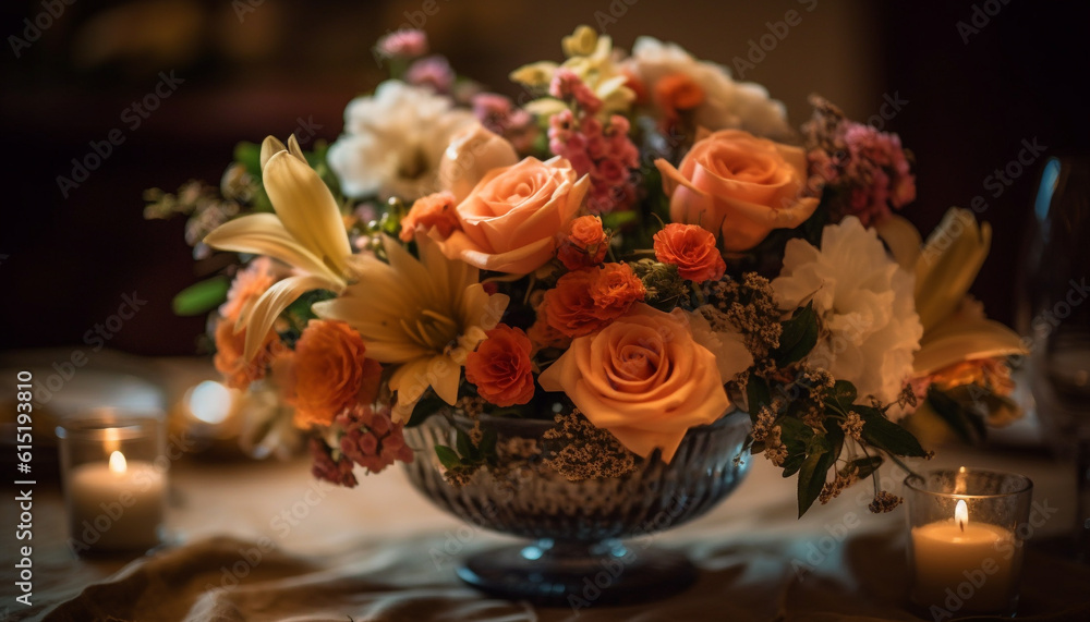 Obraz premium A rustic bouquet of multi colored flowers brings elegance indoors generated by AI
