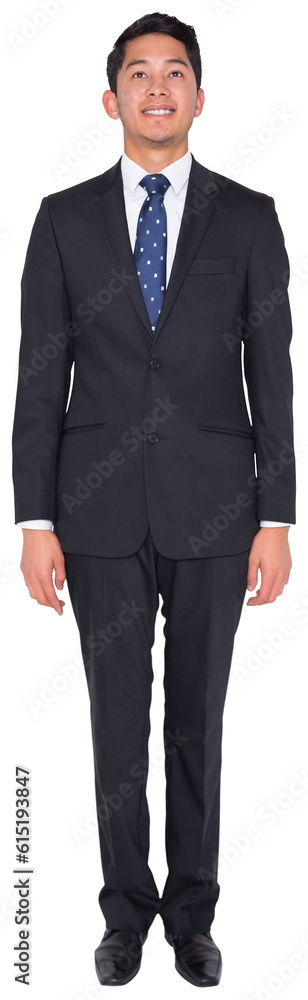 Digital png photo of smiling asian businessman looking up on transparent background Digital png photo of smiling asian businessman looking up on transparent background
