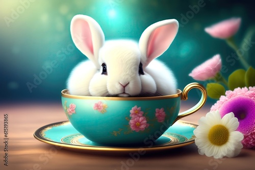 Fluffy White Bunny in Tea Cup © Postmodern Studio