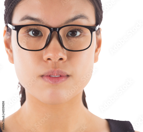 Digital png photo of portrait of asian businesswoman wearing glasses on transparent background