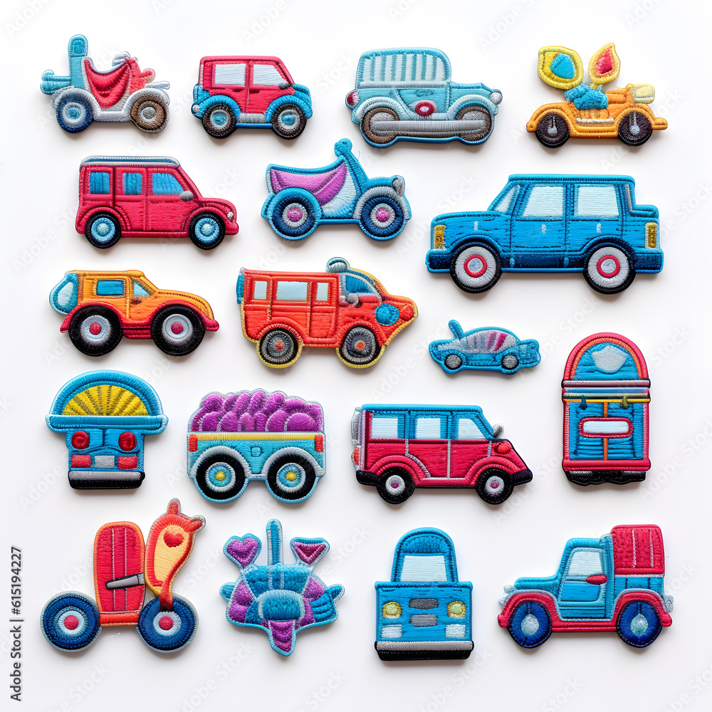 set of car patches and stickers. Generative AI set of car patches and stickers. Generative AI