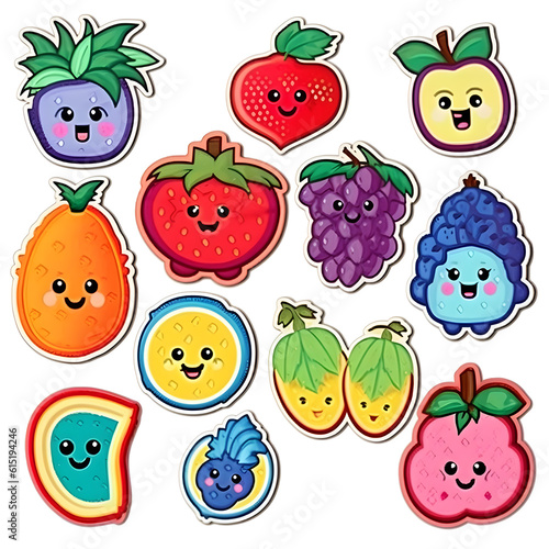 set of fruit patches and stickers.