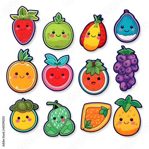 set of fruit patches and stickers. Generative AI