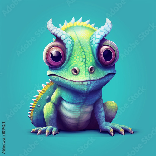 character of a green chameleon on a green background