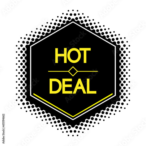 Hexagon halftone Hot Deal icon. Vector editable shape.