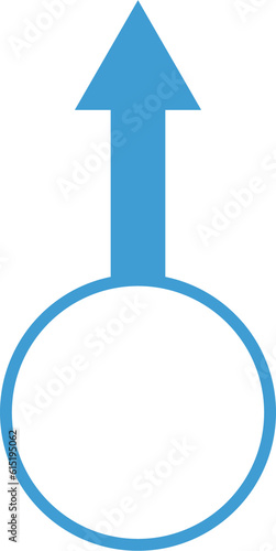 Digital png illustration of blue arrow pointing up with circle on transparent background