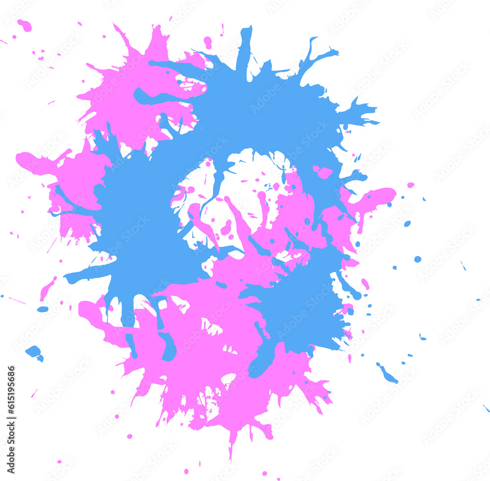 Digital png illustration of pink and blue splashes pattern on transparent background