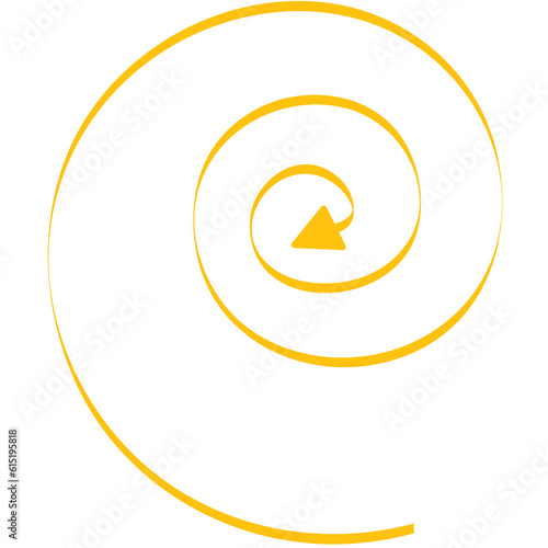 Digital png illustration of yellow spiral arrow pattern on transparent background
