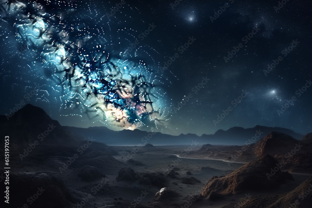 Ethereal Celestial Scene with Stars, Galaxies and Cosmic Elements Created with Generative AI