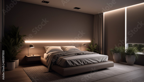 Modern luxury bedroom Comfortable, elegant design for ultimate relaxation indoors generated by AI © Stockgiu
