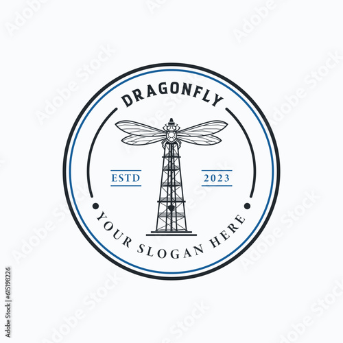 Oil and Gas Vector Logo Design Inspiration with dragonfly