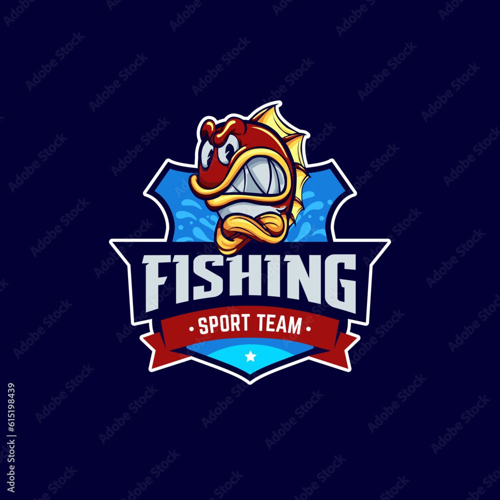 fishing sports team logo design, vector graphic illustration Stock Vector