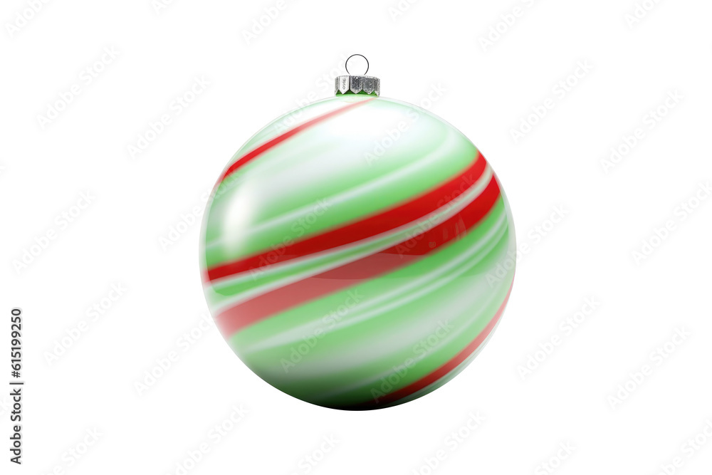 Green Christmas ball with ribbon and a bow on white background. Generative AI Green Christmas ball with ribbon and a bow on white background. Generative AI