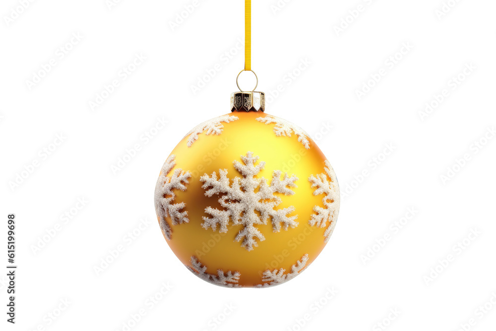 Yellow Christmas ball with ribbon and a bow on white background. Generative AI Yellow Christmas ball with ribbon and a bow on white background. Generative AI
