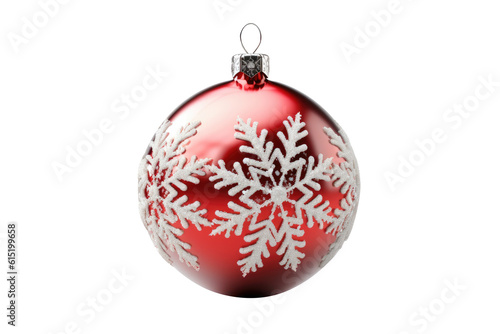Red Christmas ball with ribbon and a bow on white background. Generative AI