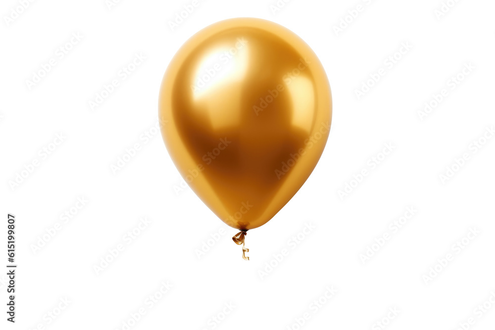 gold helium balloon. Birthday balloon flying for party and celebrations. Isolated on white background. Generative AI gold helium balloon. Birthday balloon flying for party and celebrations. Isolated on white background. Generative AI