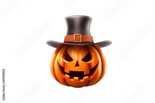 Halloween pumpkin wearing witch hat isolated. Generative AI