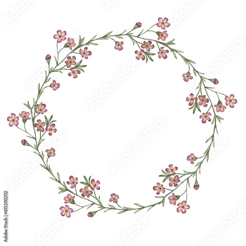 Watercolor wreath illustration with flowers.