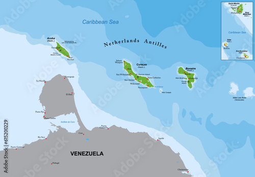 Aruba and Netherlands Antilles physical map photo