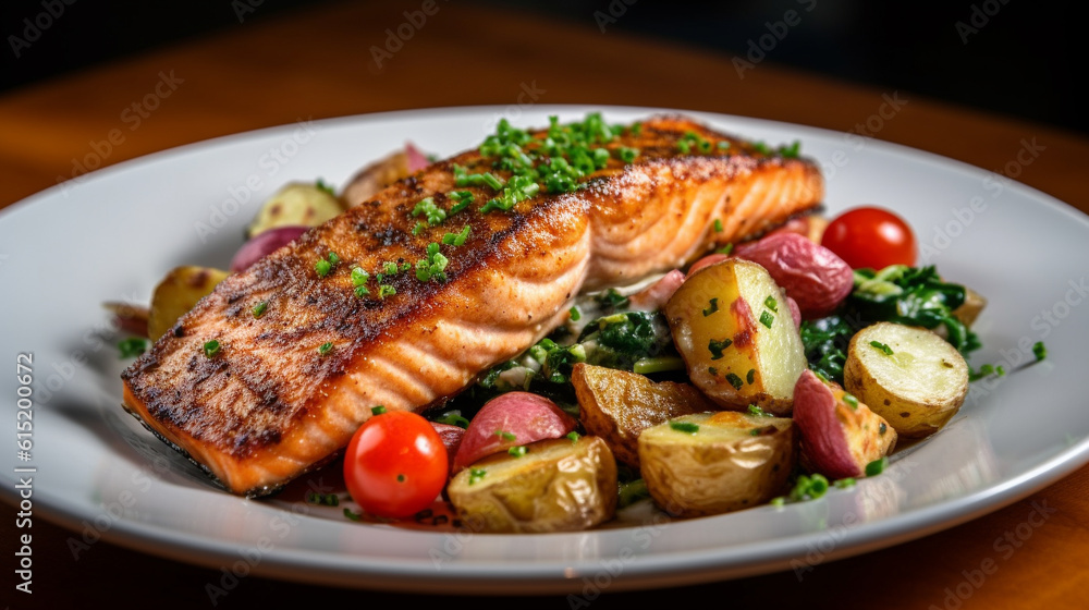 grilled salmon with vegetables HD 8K wallpaper Stock Photographic Image grilled salmon with vegetables HD 8K wallpaper Stock Photographic Image