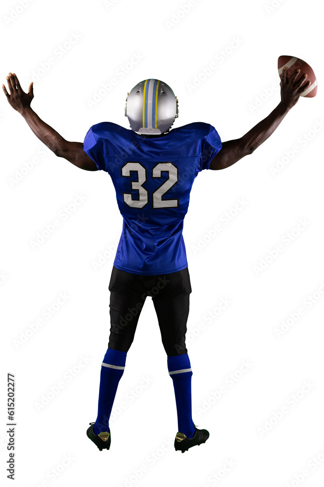 Digital png photo of back view of african american rugby player on transparent background Digital png photo of back view of african american rugby player on transparent background