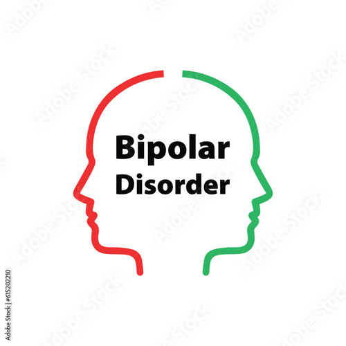 bipolar disorder like linear faces. concept of split personality or schizo diagnosis and duality person. simple flat trend modern outline man logotype graphic art design isolated on white background