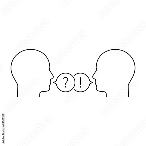 thin line dialogue between two people. concept of simple knowledge transfer symbol for partnership or competition psychology for human. stroke contour style trend modern logo graphic art black design