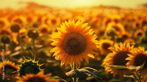 sunflower field at sunset HD 8K wallpaper Stock Photographic Image