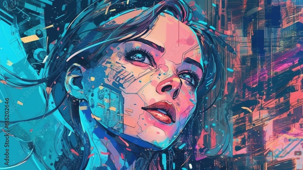Abstract illustration of a cute girl . Fantasy concept , Illustration painting.
