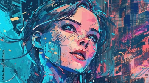 Abstract illustration of a cute girl . Fantasy concept , Illustration painting.