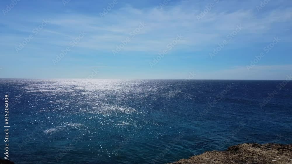 Sunny Caribbean Sea coast with tropical blue water ocean landscape. Flying drone arial shot rocky and sandy beaches and beautiful waves. Perfect holiday travel exotic destination Curacao Aruba Bonaire Sunny Caribbean Sea coast with tropical blue water ocean landscape. Flying drone arial shot rocky and sandy beaches and beautiful waves. Perfect holiday travel exotic destination Curacao Aruba Bonaire