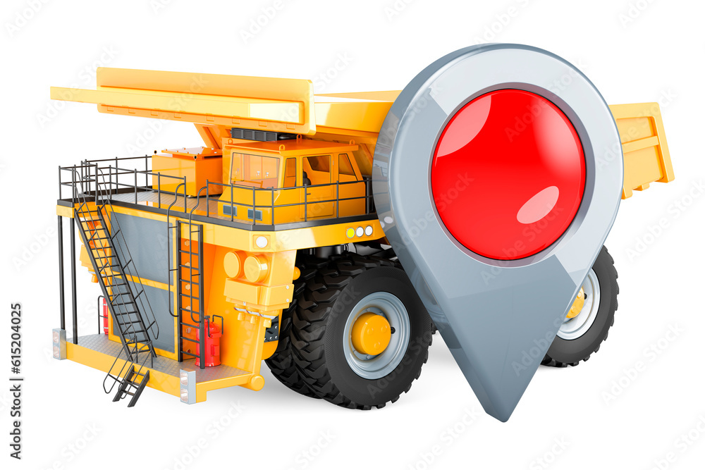 Dump truck with map pointer. 3D rendering Dump truck with map pointer. 3D rendering