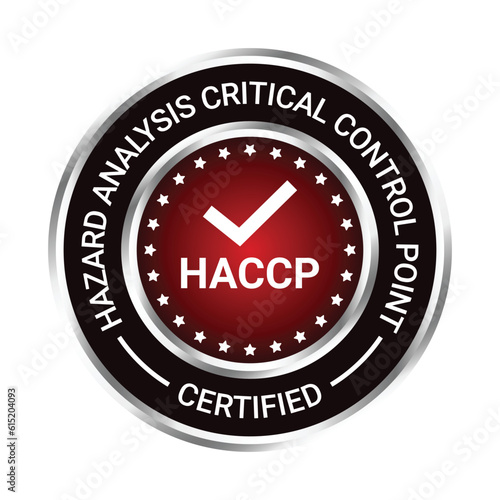 Hazard Analysis Critical Control Point Or HACCP Certified Badge, Label, Stamp, Rubber, Food And Drug Administration Approved, Health And Medicine Related Design, Product Label Vector Illustration